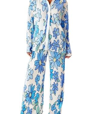 Vintage inspired Blue Floral Button-Down two piece set!